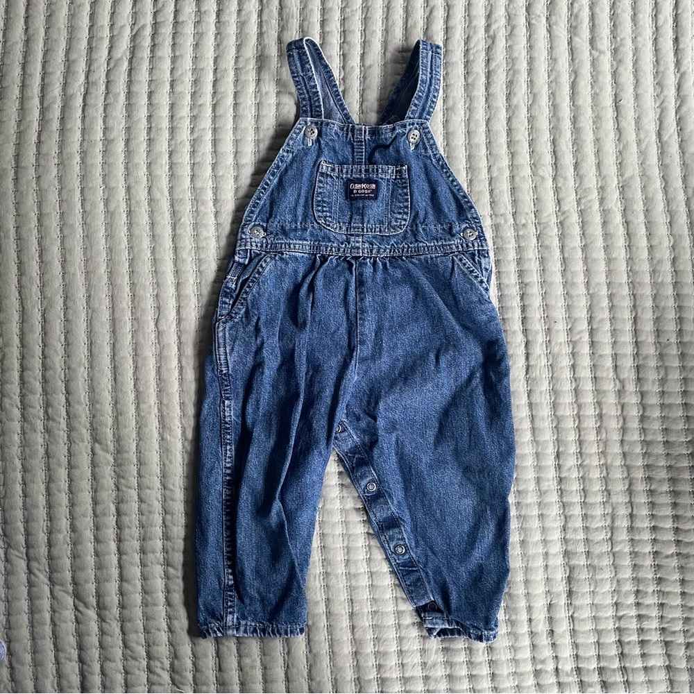 Vintage Oshkosh dark denim overalls paper tag 24m